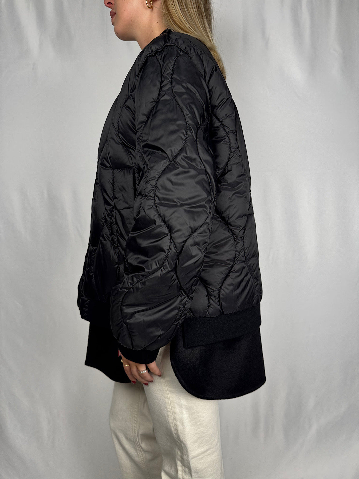 Piumino Bomber Trapuntato Doppio Tessuto Nero Vicolo