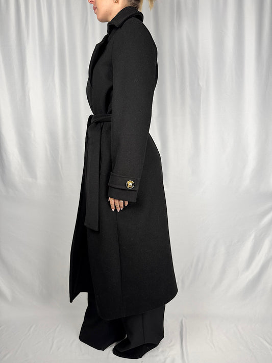 Capotto Doppio Petto con Cintura Nero Armonia