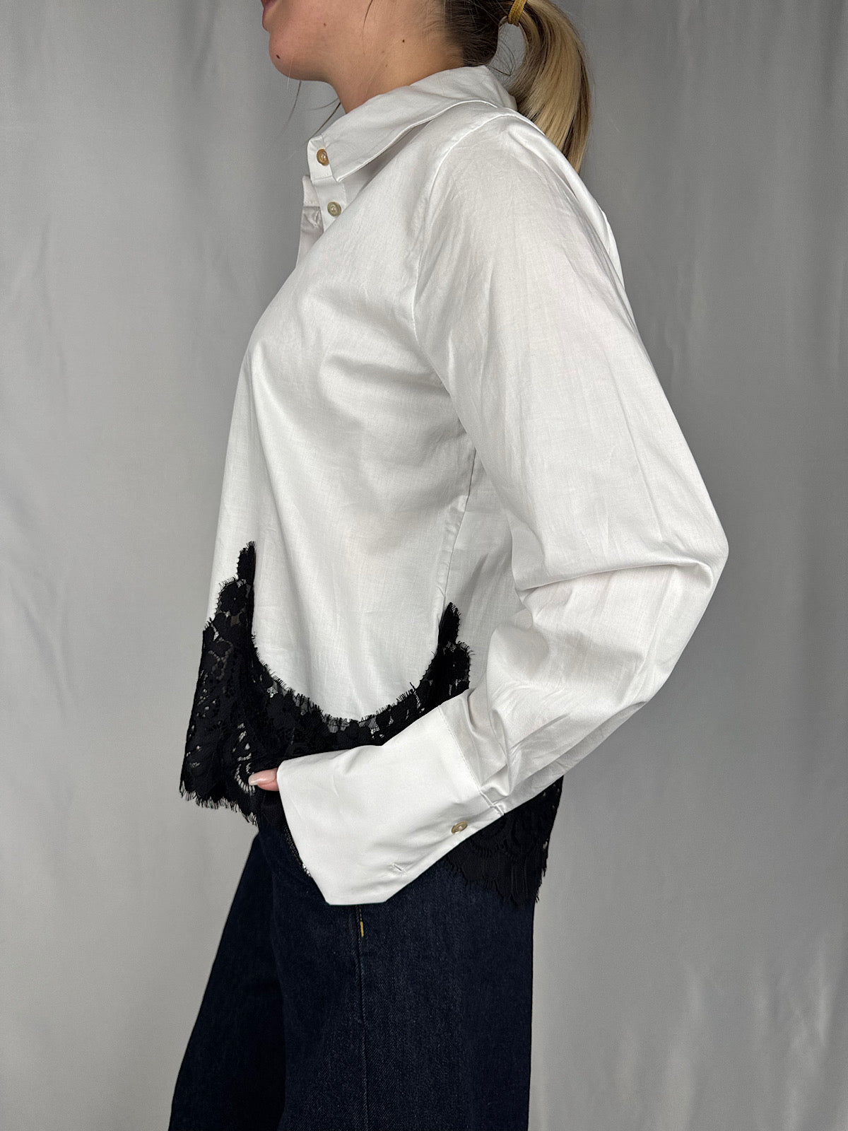 Camicia Oxford con Pizzo Bianco/nero Tensione-In