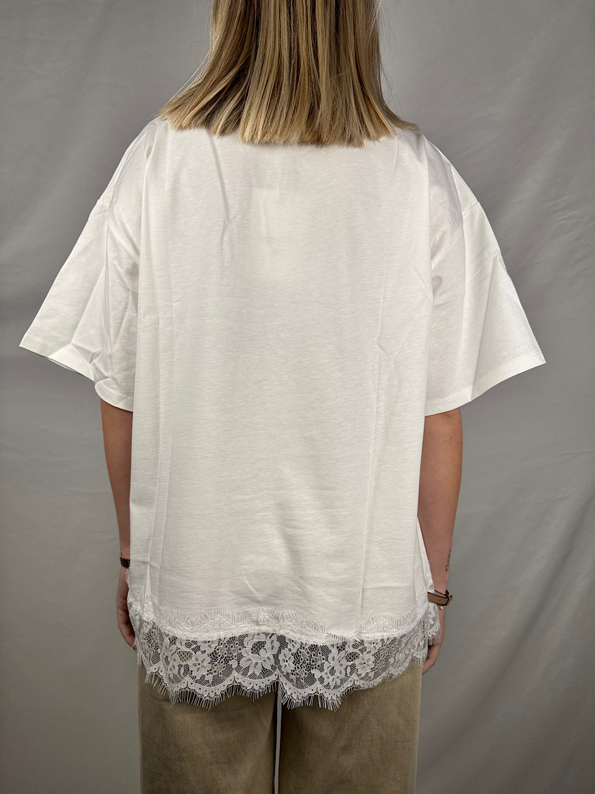 T-Shirt Over con Pizzo Panna Susy-Mix