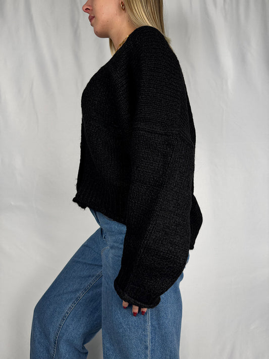 Maxi Cardigan con Bottoni Nero Vicolo