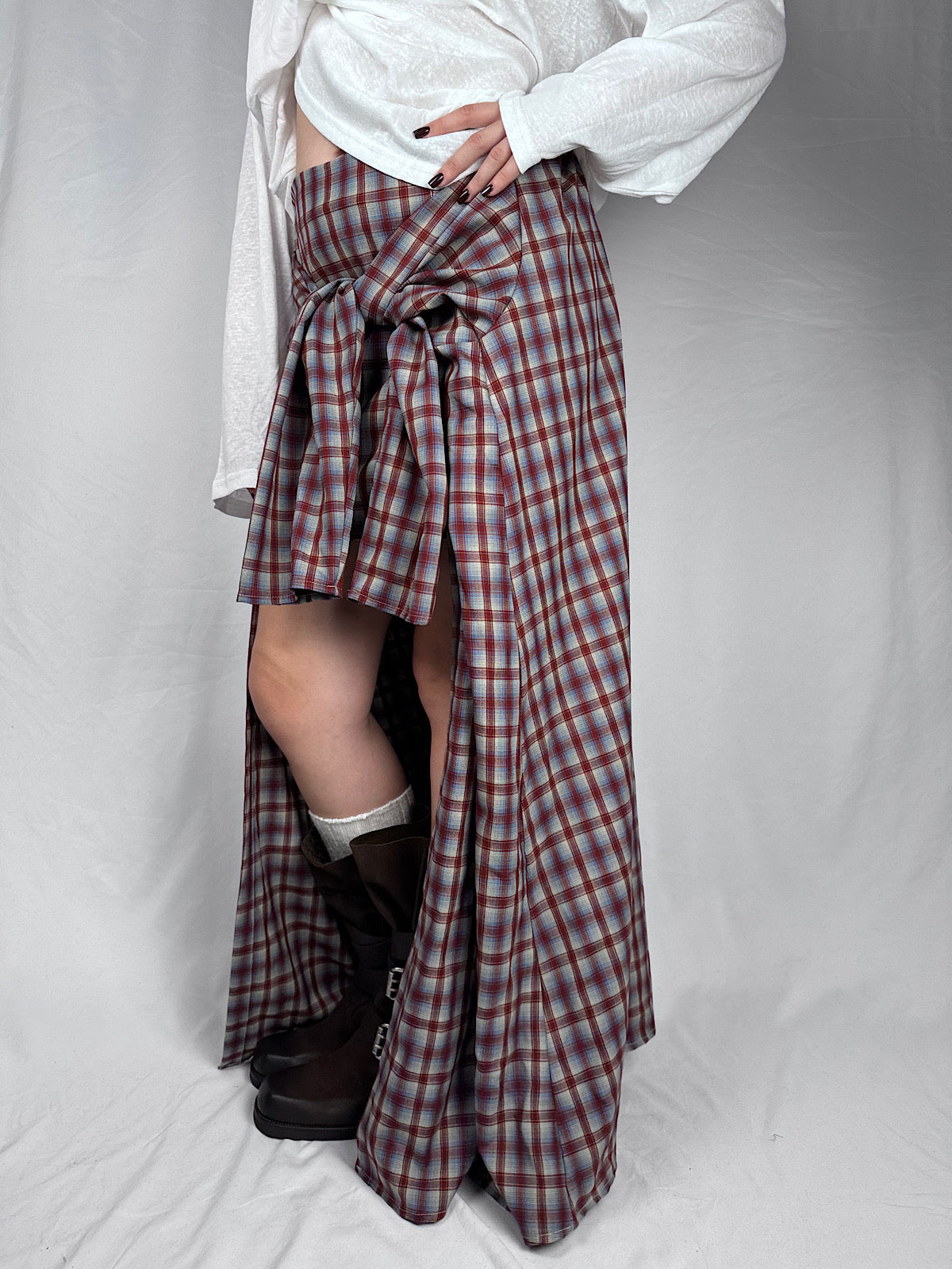 Gonna Lunga Check con Nodo Camicia HaveOne Bordeaux