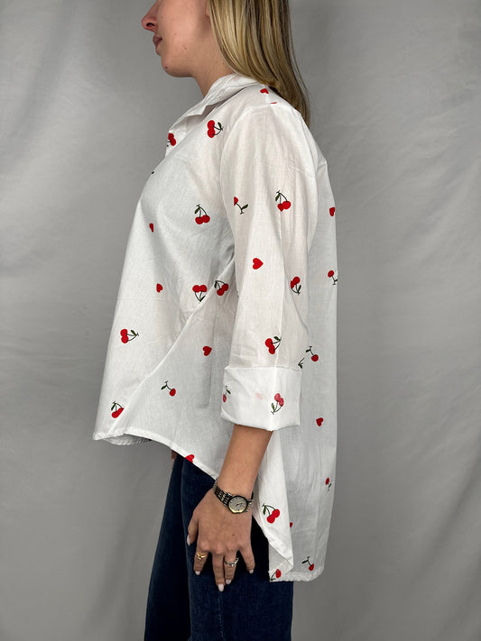 Camicia con Cuori e Ciliegie Bianca Armonia