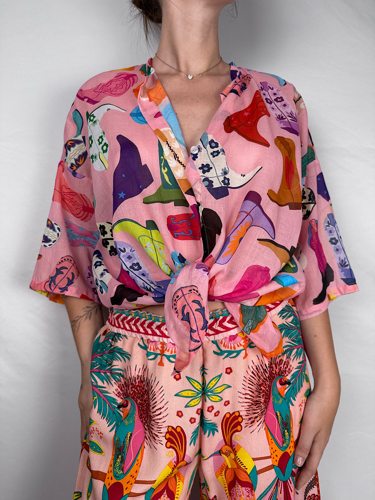 Camicia in Mussola Tensione In Fantasia Rosa