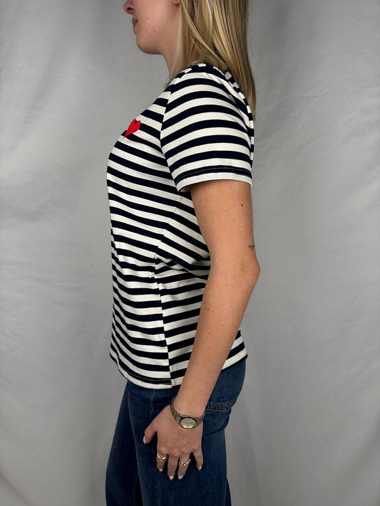 T-Shirt Righe con Ricamo Blu Armoni