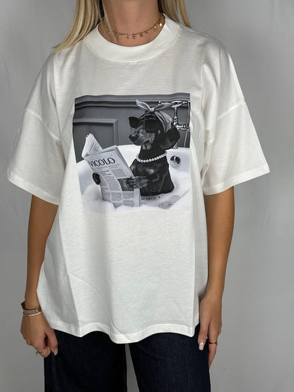 T-Shirt con Stampa Vicolo Bianca