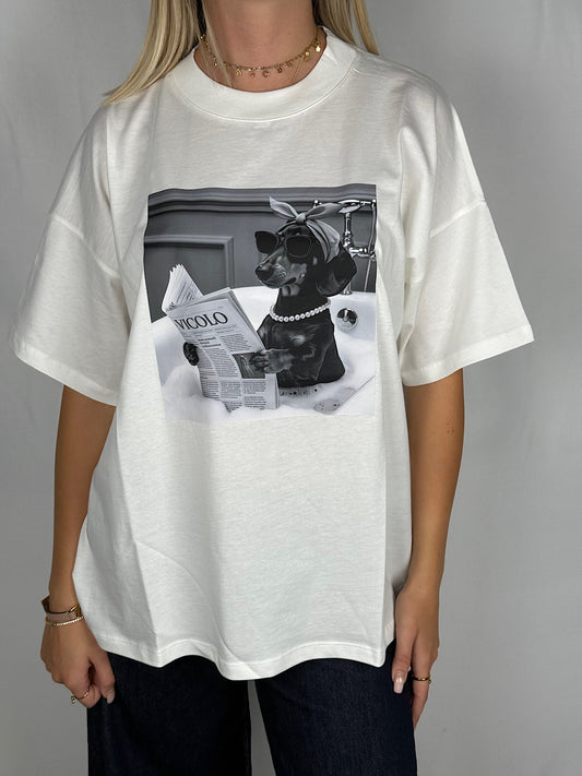 T-Shirt con Stampa Vicolo Bianca