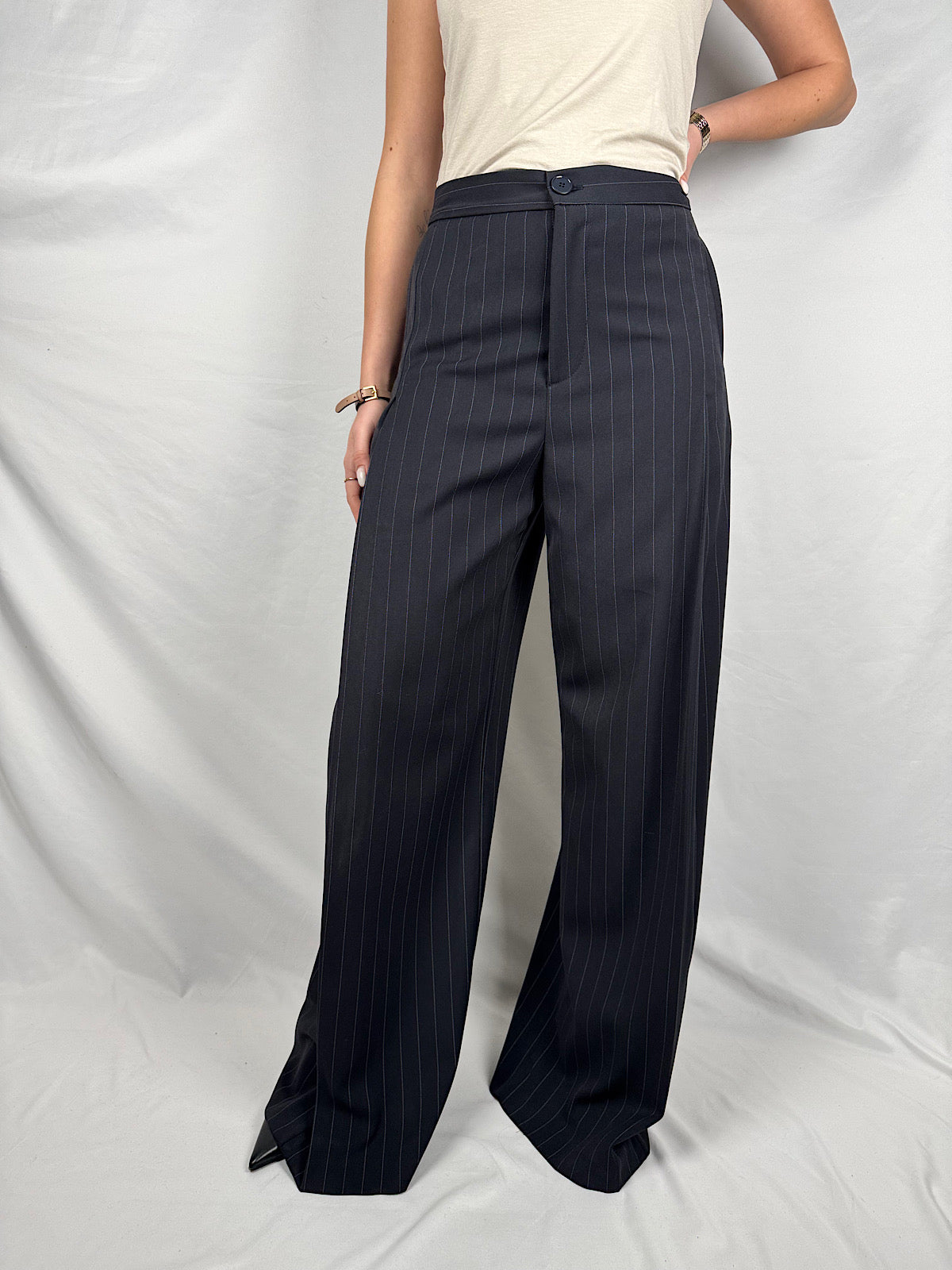 Pantalone Palazzo Gessato Blu Vicolo