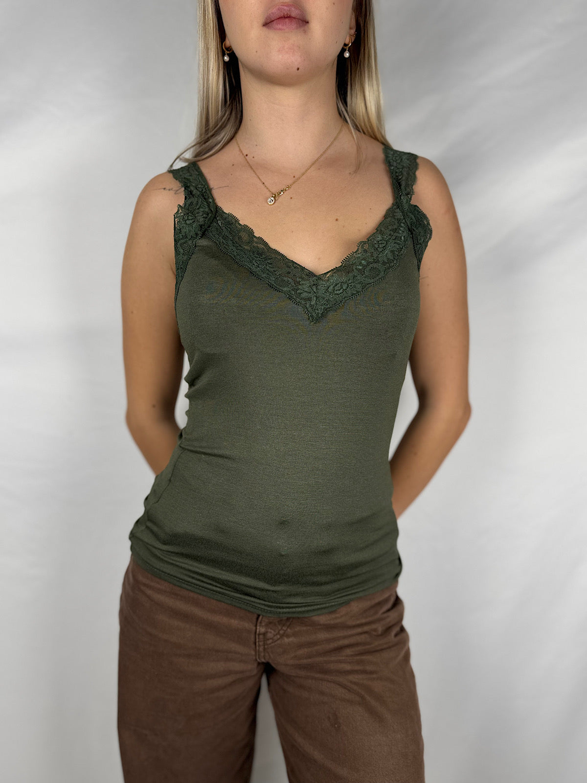 Canotta Pizzo Verde Militare Susy Mix