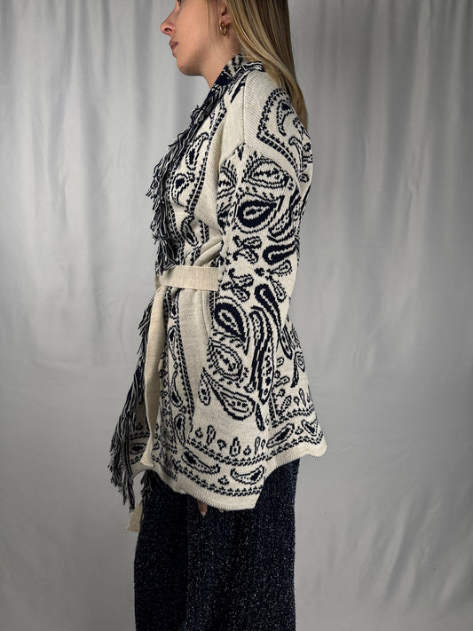 Cardigan Fantasia Bandana Bianco e Blu Armonia