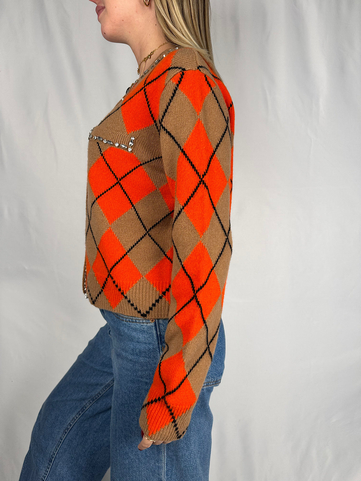 Cardigan a Rombi con Cabochon Arancio Vicolo