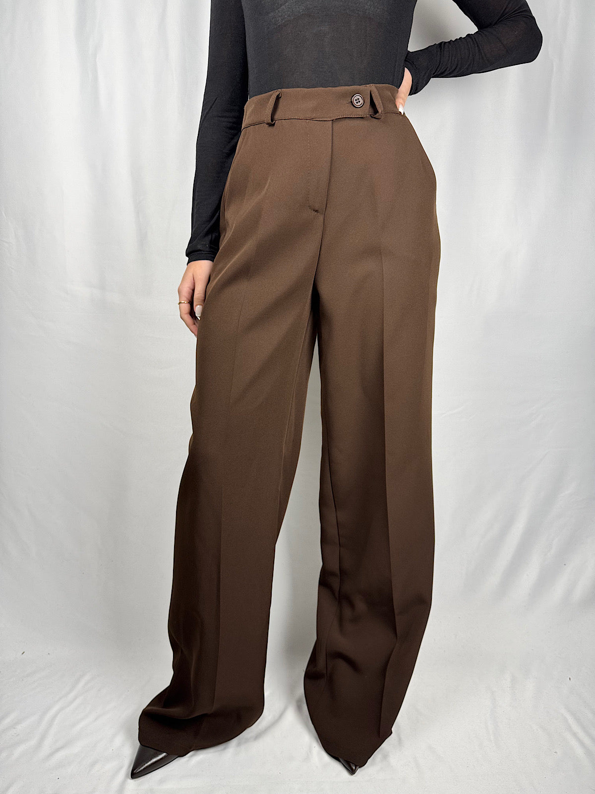 Pantaloni con Bottone Marroni Armonia