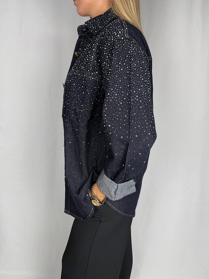 Camicia Denim Scuro con Strass Armonia