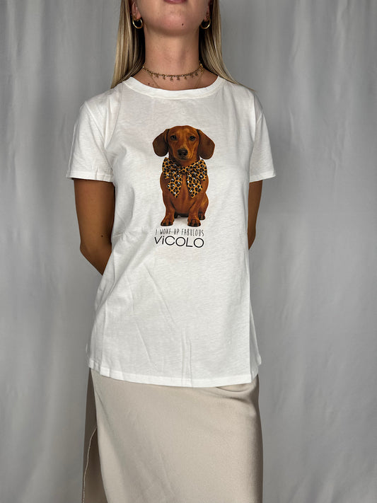 Maglia con Bassotto Bianca Vicolo