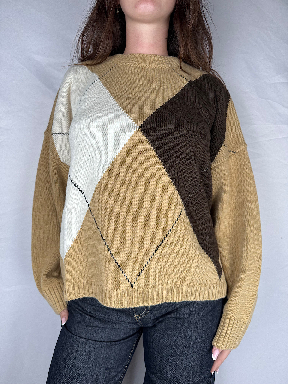 Maglia Rombi Tensione In Beige/Moro/Panna