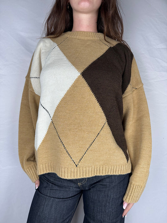 Maglia Rombi Tensione In Beige/Moro/Panna