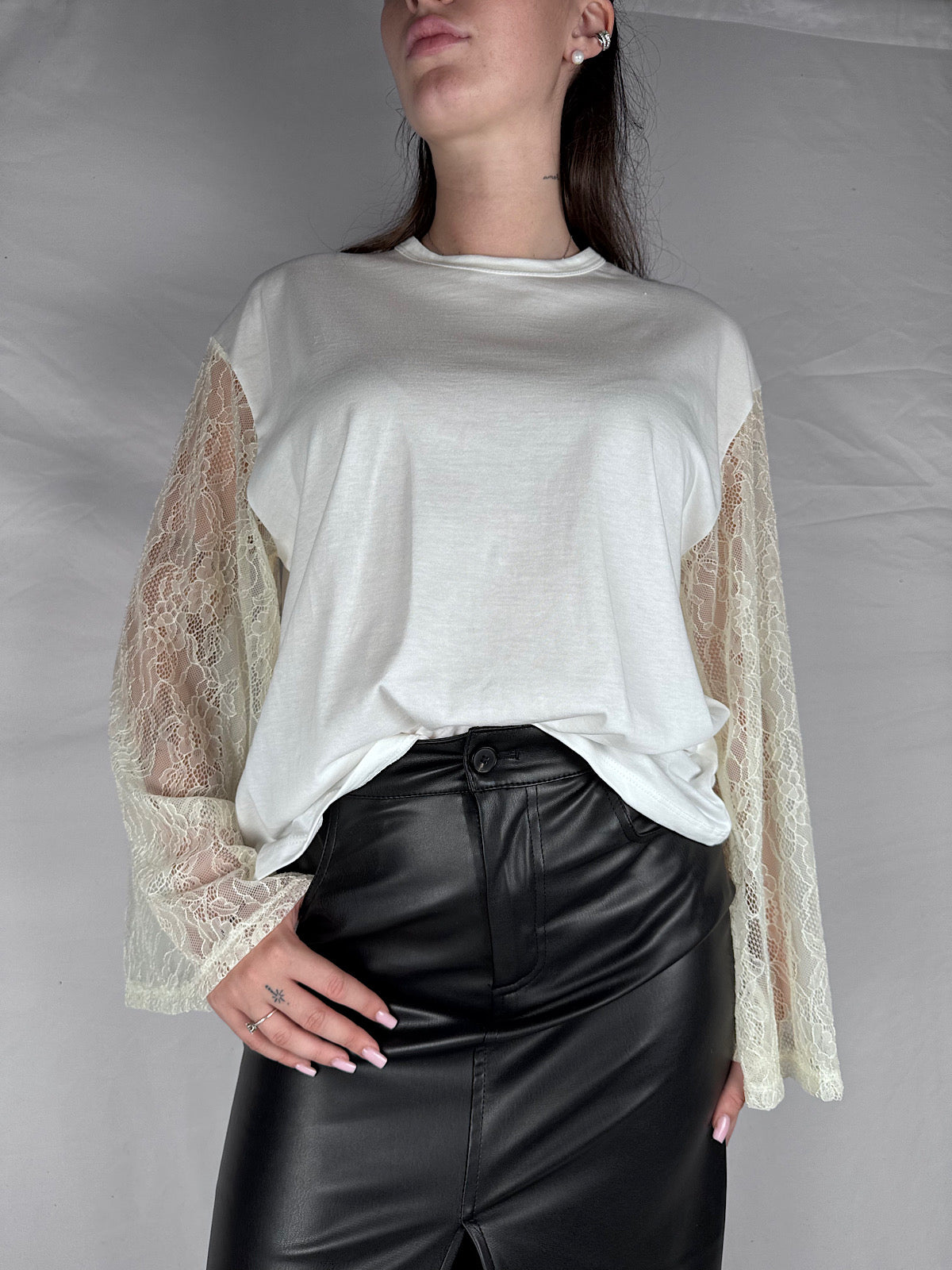 T-Shirt  Maniche Pizzo Ampie Vicolo Naturale