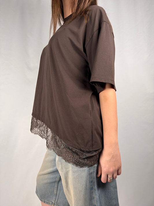 T-Shirt Con Pizzo sul Fondo Armonia Moro