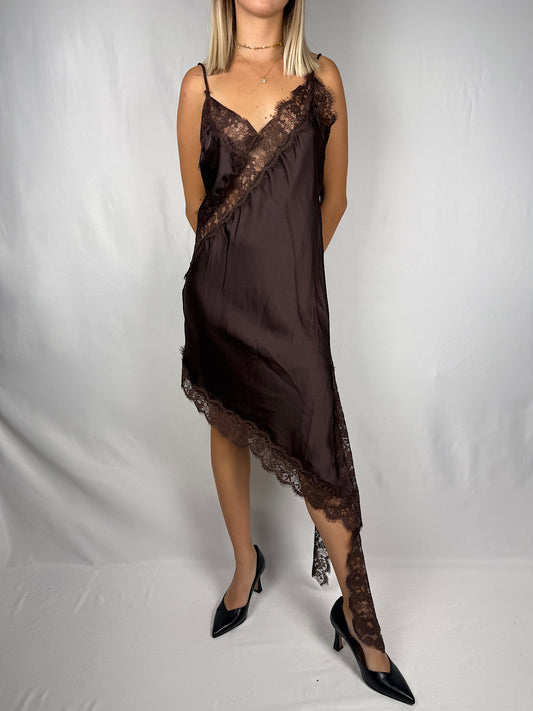 Abito Sottoveste in Pizzo Armonia Marrone