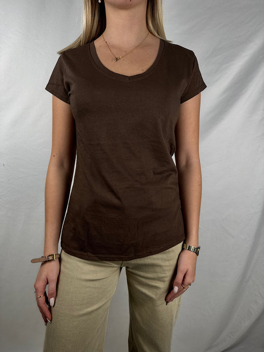 T-Shirt Basica Scollo a V Cioccolato Susy-Mix