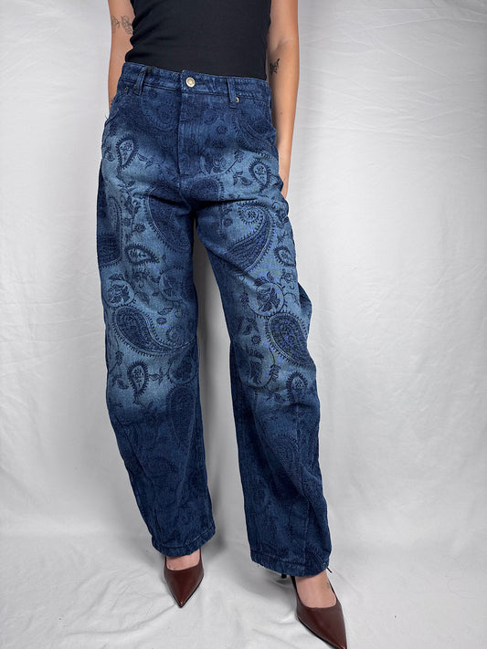 Jeans Ricamo Bandana Tensione In Blu