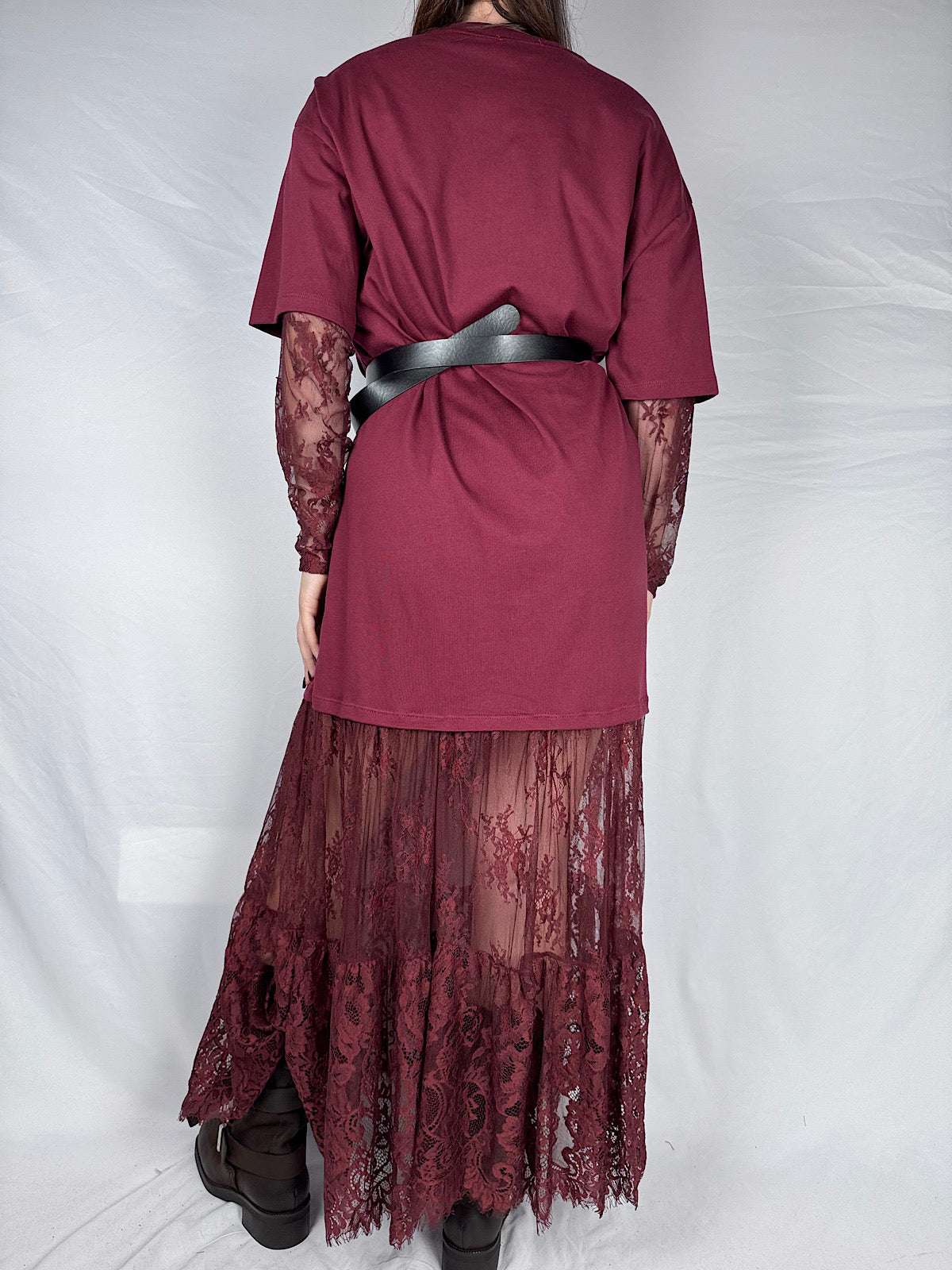 Abito T-shirt con Pizzo Vicolo Bordeaux