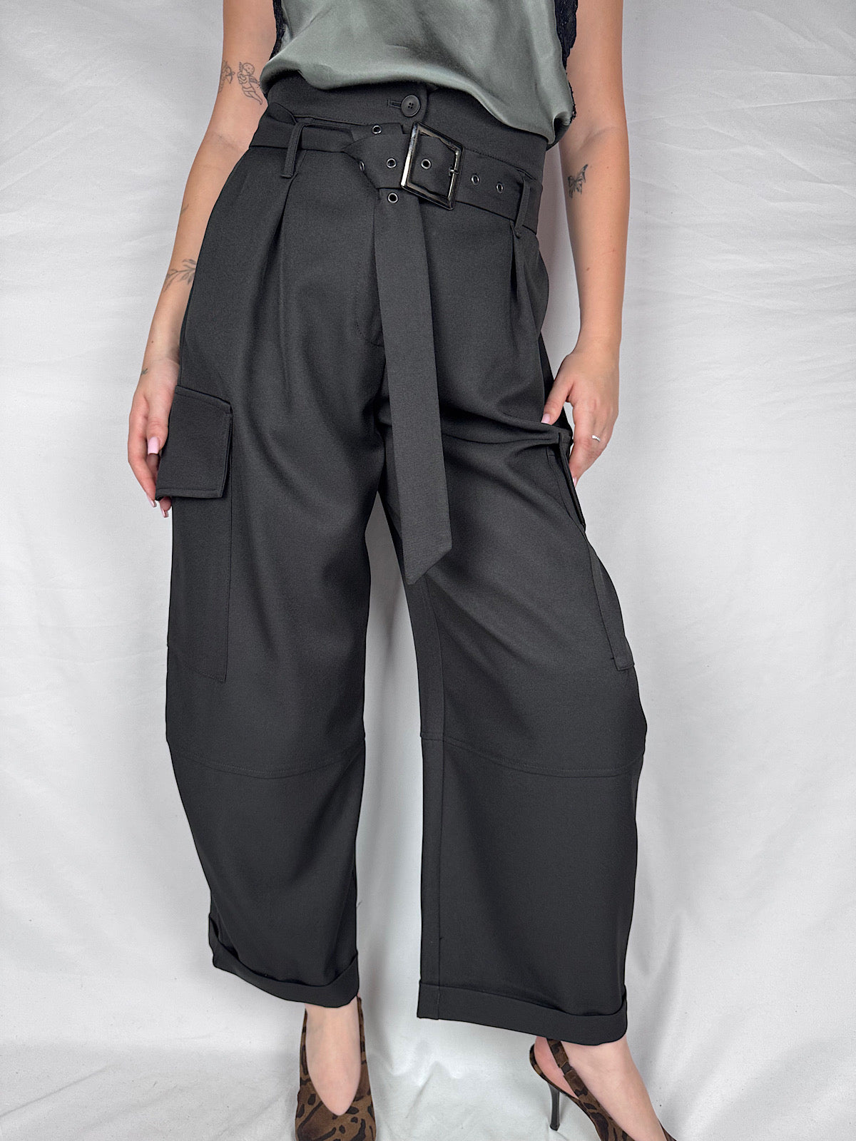 Pantalone Cargo Balloon Have One Con Cintura Nero