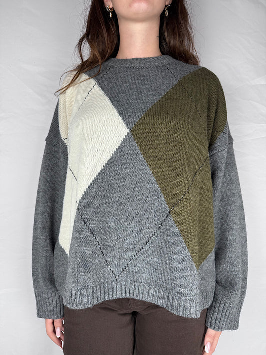 Maglia Rombi Tensione In Grigio/Panna/Militare