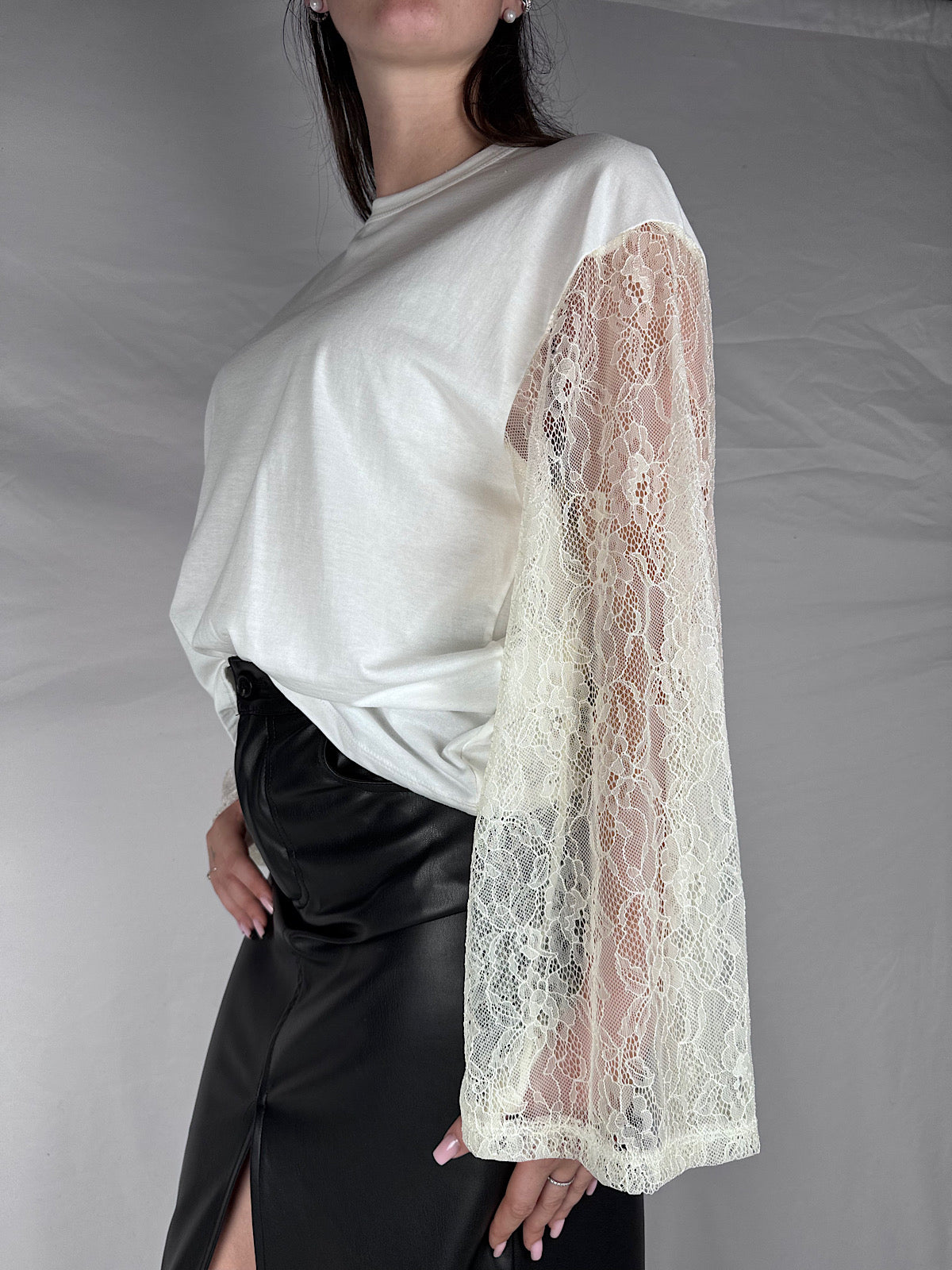 T-Shirt  Maniche Pizzo Ampie Vicolo Naturale