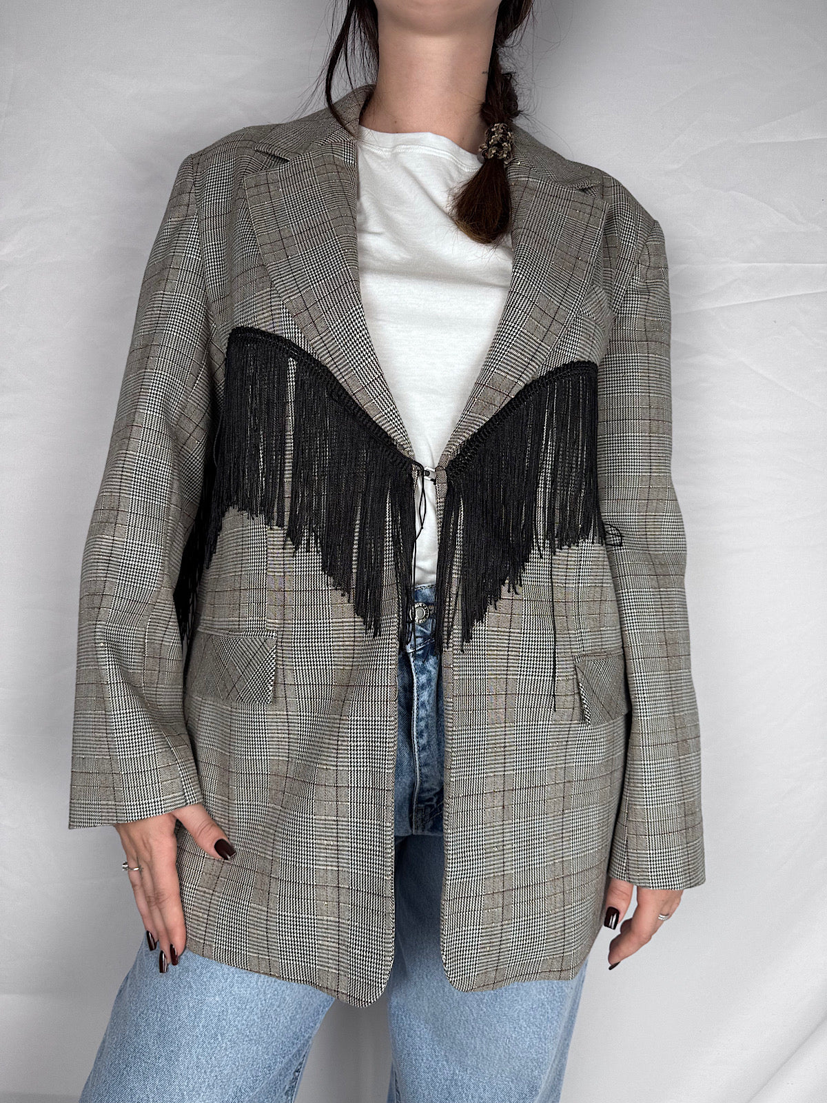Giacca con Frange Vicolo Beige/Moro