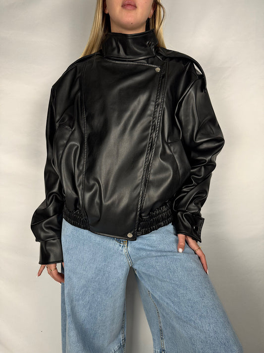 Bomber Eco-Pelle Chiusura Laterale Vicolo Nero