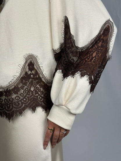 Felpa con Pizzo Marrone Tensione-In Panna