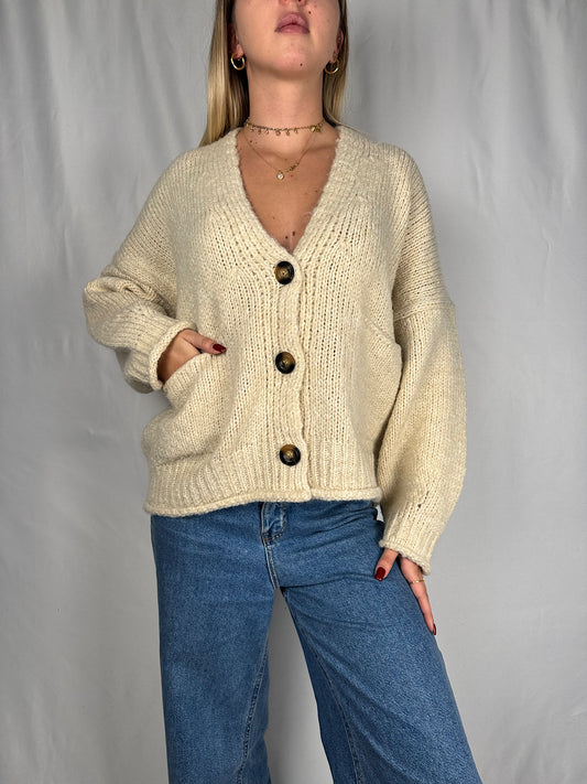 Maxi Cardigan con Bottoni Beige Vicolo