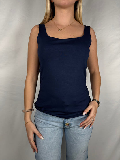 Canotta Scollo Quadro Blu Navy Vicolo
