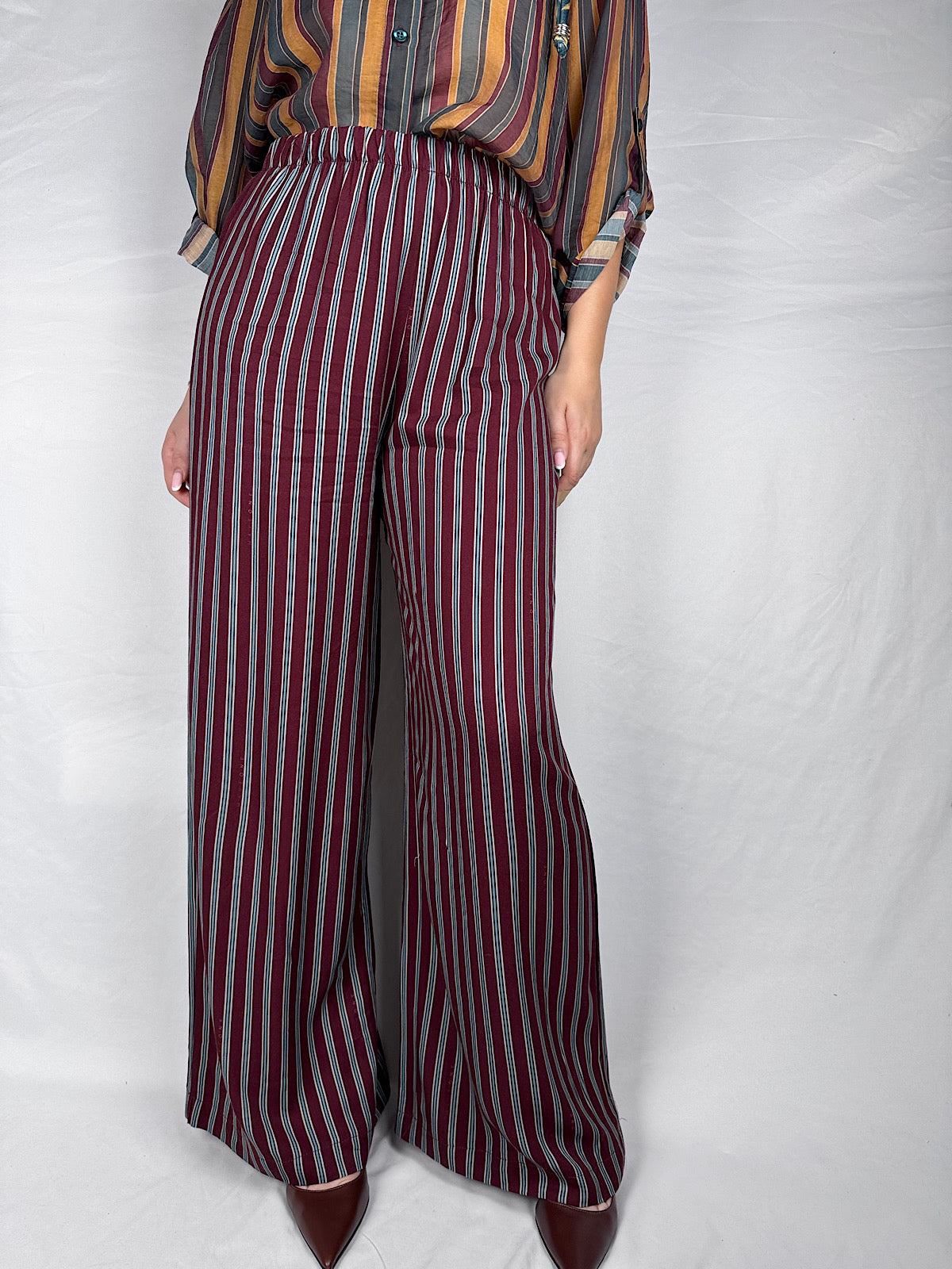 Pantalone Rigato con Elastico “Nomad” Haveone Bordeaux