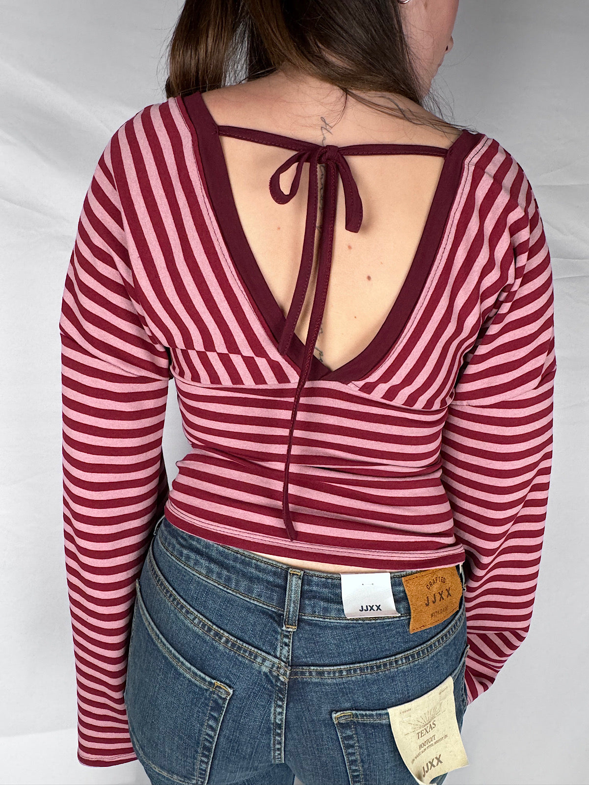T-shirt Long Sleeve Scollo V Righe Armonia Bordeaux