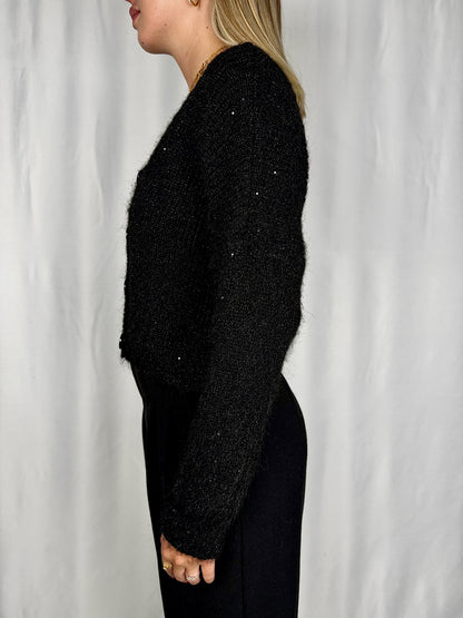 Cardigan Crop con Bottoni Nero Armonia