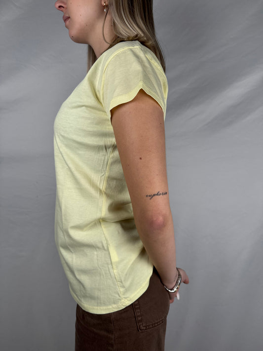 T-Shirt Basic Scollo a V Gialla Susy Mix