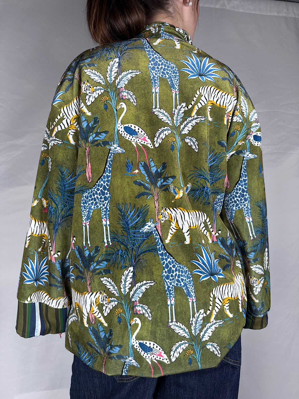 Giacca Kimono Ciniglia Stampa Savana "Nomad" Haveone Verde