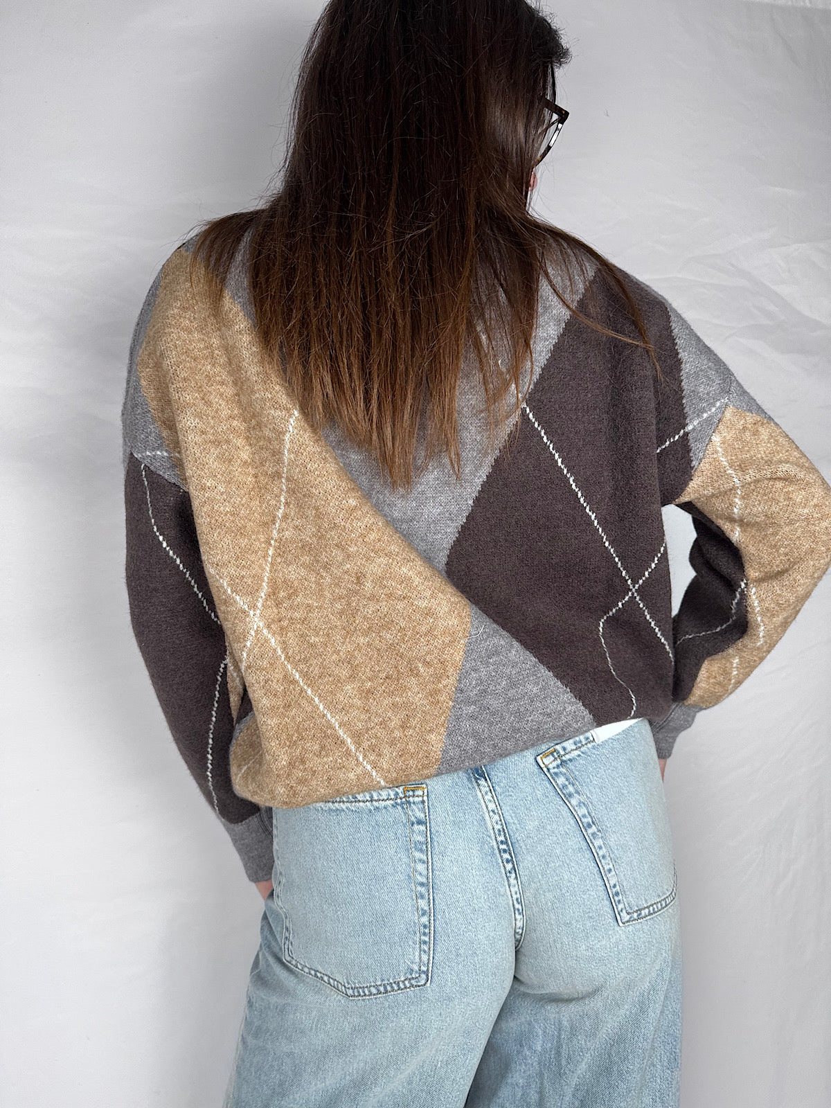 Maglia Scollo V Rombi Susy Mix Grigio