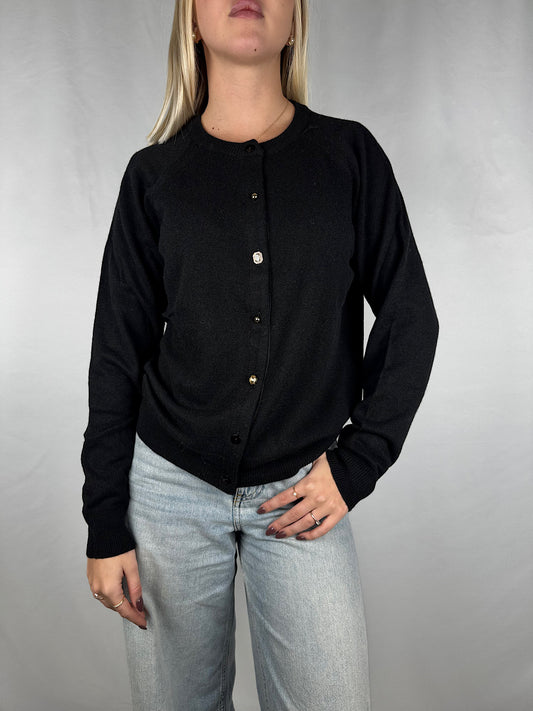 Cardigan Bottoni Gioiello Nero Vicolo