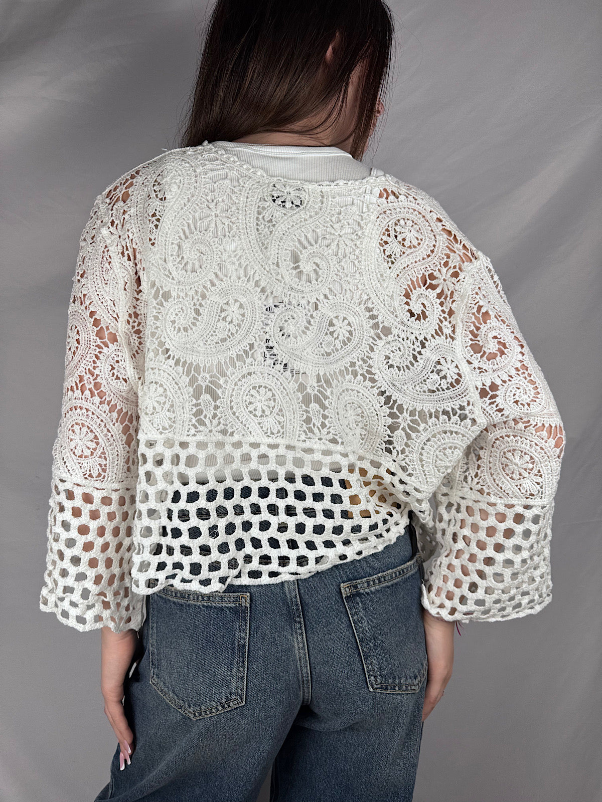 Cardigan Crochet Susy Mix  Bianco