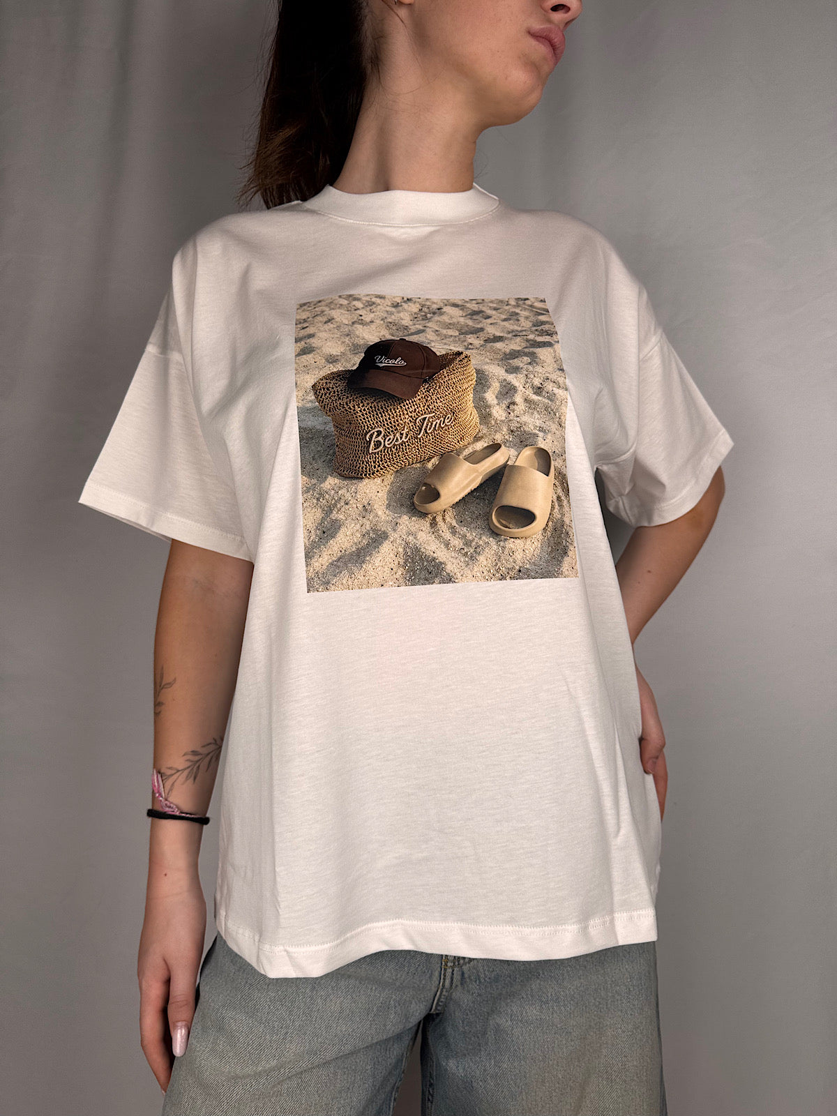 T-Shirt Stampa Sabbia Vicolo Bianca