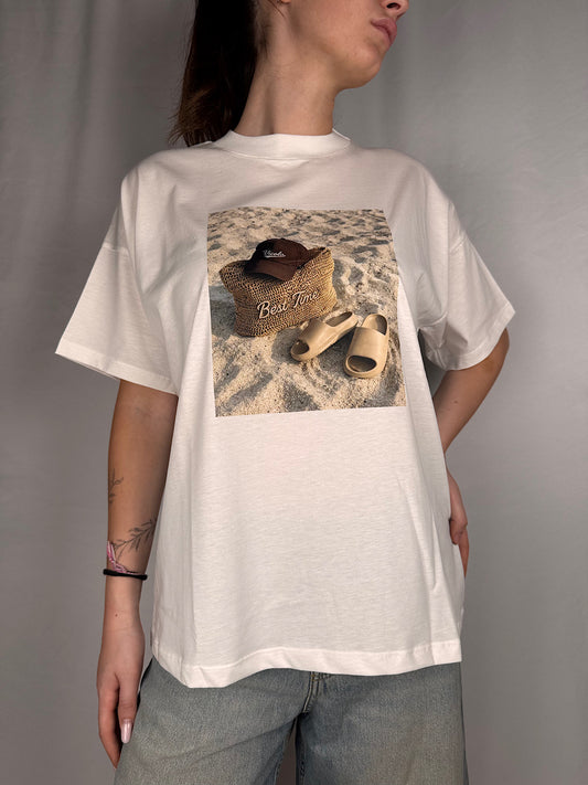 T-Shirt Stampa Sabbia Vicolo Bianca