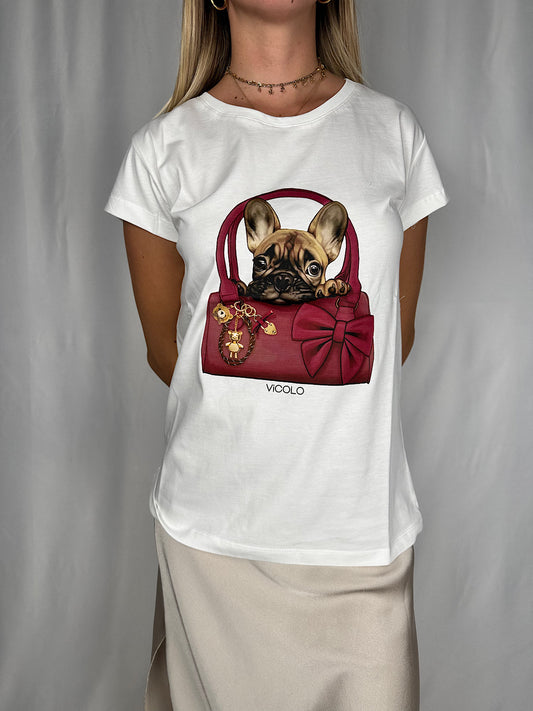 Maglia con Bulldog Francese Bianca Vicolo