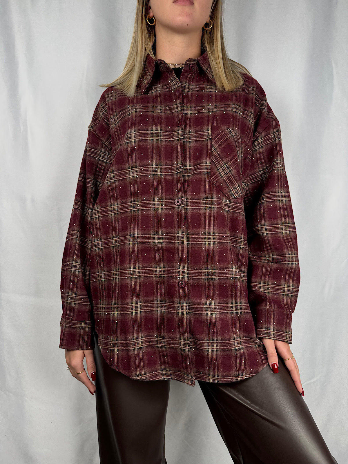 Camicia Check con Strass Bordeaux Armonia
