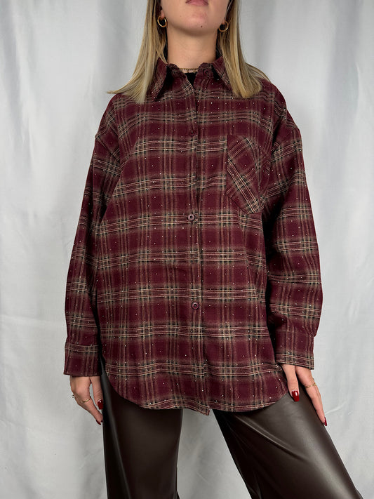 Camicia Check con Strass Bordeaux Armonia