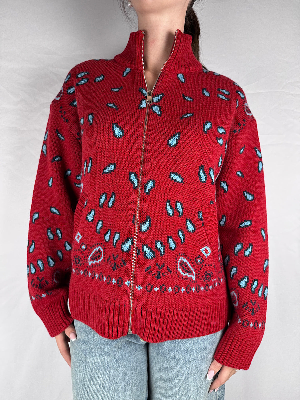 Cardigan Bomber Zip Bandana Tensione In Rosso