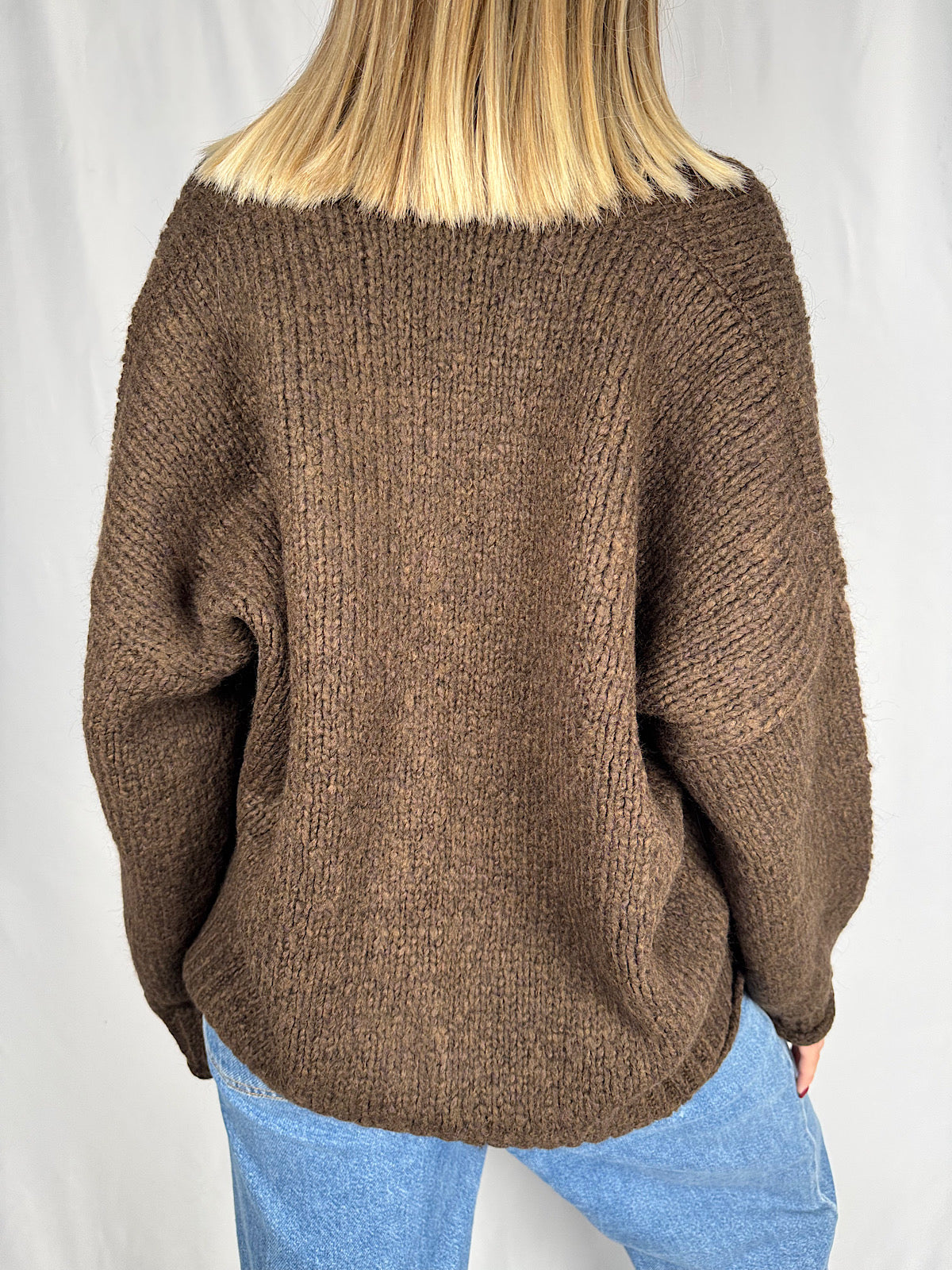 Maxi Cardigan con Bottoni Marrone Vicolo