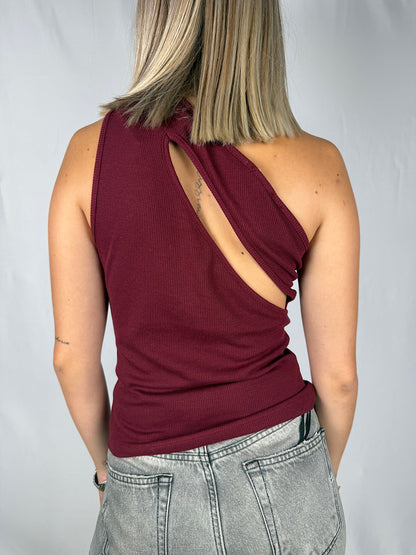 Top a Costine con Dettaglio Gioiello Oro Vicolo Bordeaux